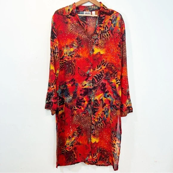 Chico's Tops Vtg Chicos Sheer Long Red Tunic Top Cardigan